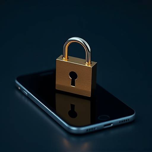 Billede af en hængelås på en smartphone, der symboliserer datasikkerhed og privatliv.